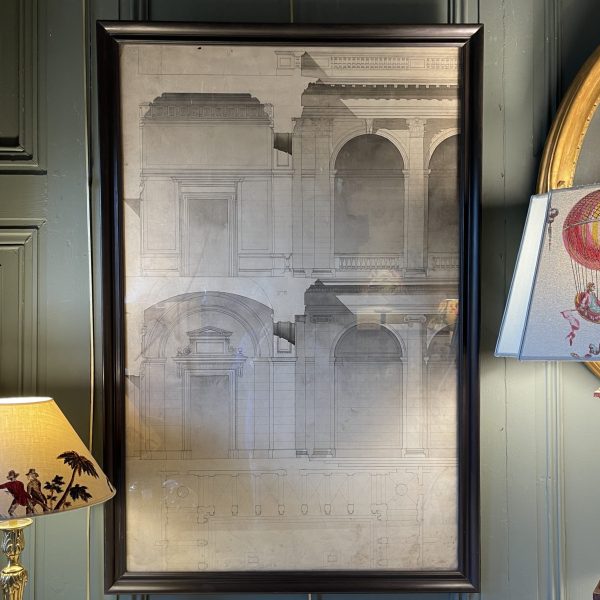 Facade Of A Neoclassical Building, Large 19th Century Architectural Drawing