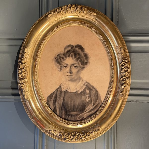 Portrait d'Une Jeune Femme à La Croix De Malte, Dessin XIXème
