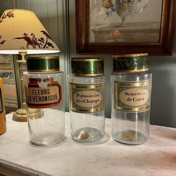 Set Of Three 19th Century Translucent Glass Pharmacy Jars
