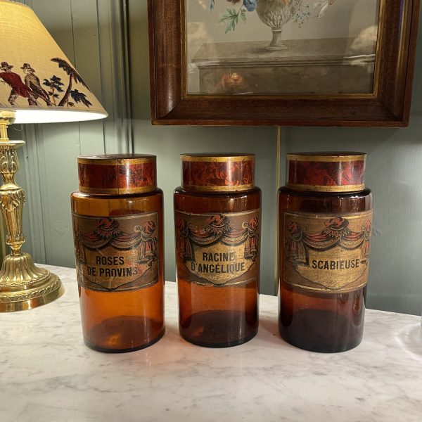 Set Of Three 19th Century Orange Glass Pharmacy Jars