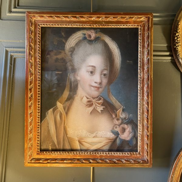 Portrait d'Une Jeune Dame à La Bergère, Pastel XVIIIème