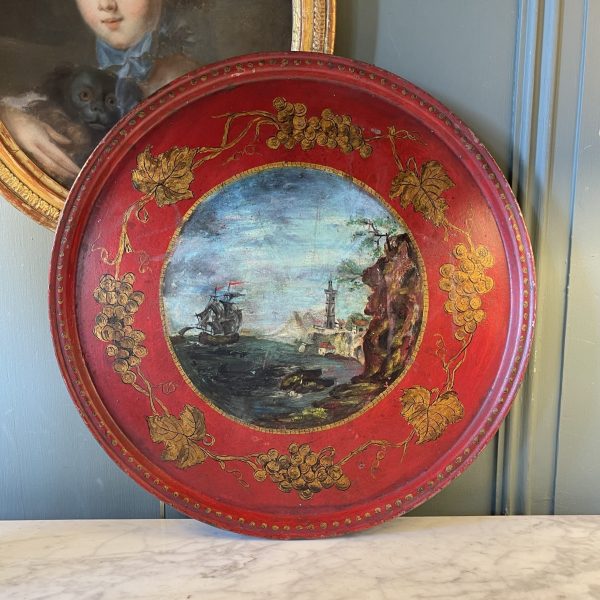 Plateau En Tôle Peinte XIXème, Diamètre 40 Cm