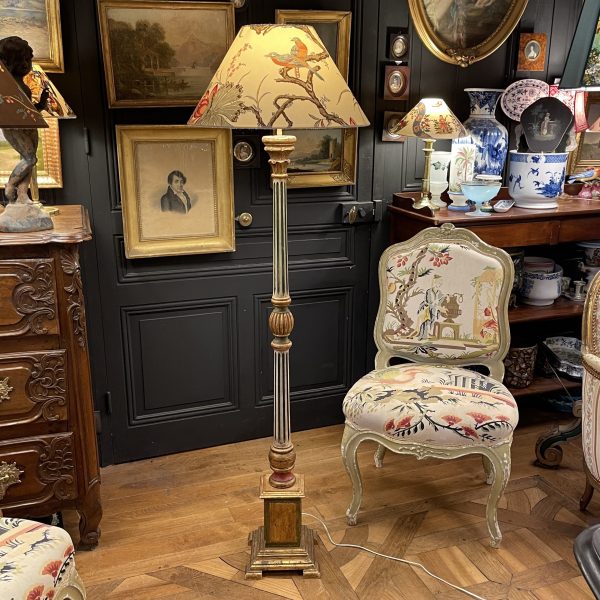 Lampadaire En Bois Peint Polychrome, Hauteur 157 cm