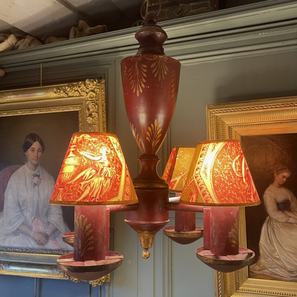 Empire Style Quinquet Chandelier In Painted Sheet Metal, 19th Century