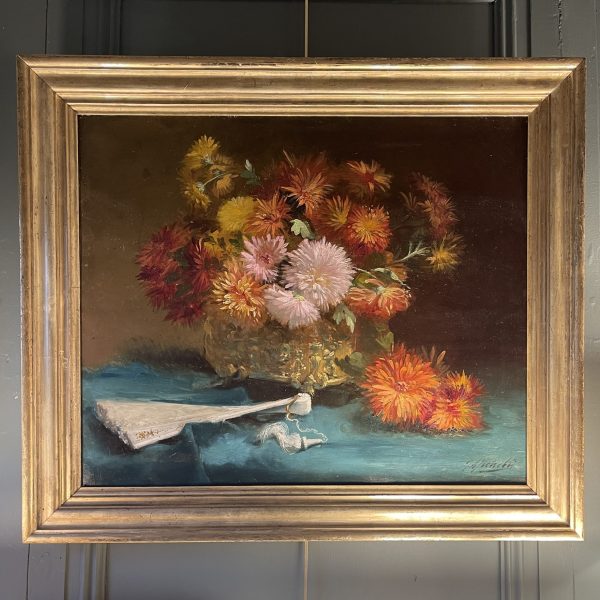 Bouquet de fleurs, dahlias à l'éventail XIXème