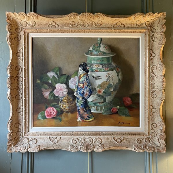 Nature morte aux objets asiatiques et fleurs