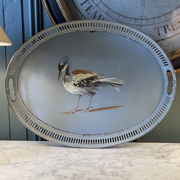 Oval Tray In Painted Sheet Metal With A Duck Decoration, 44 Cm X 34 Cm