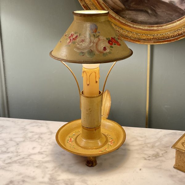 Small Bouillotte Lamp With Floral Decoration, Height 24 Cm