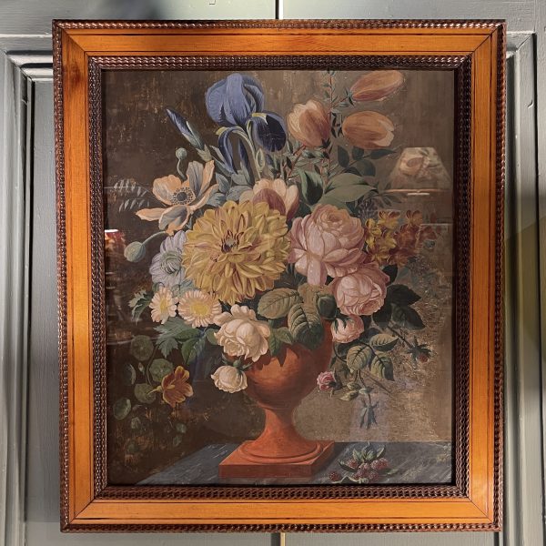 Bouquet de fleurs et framboises, époque Charles X