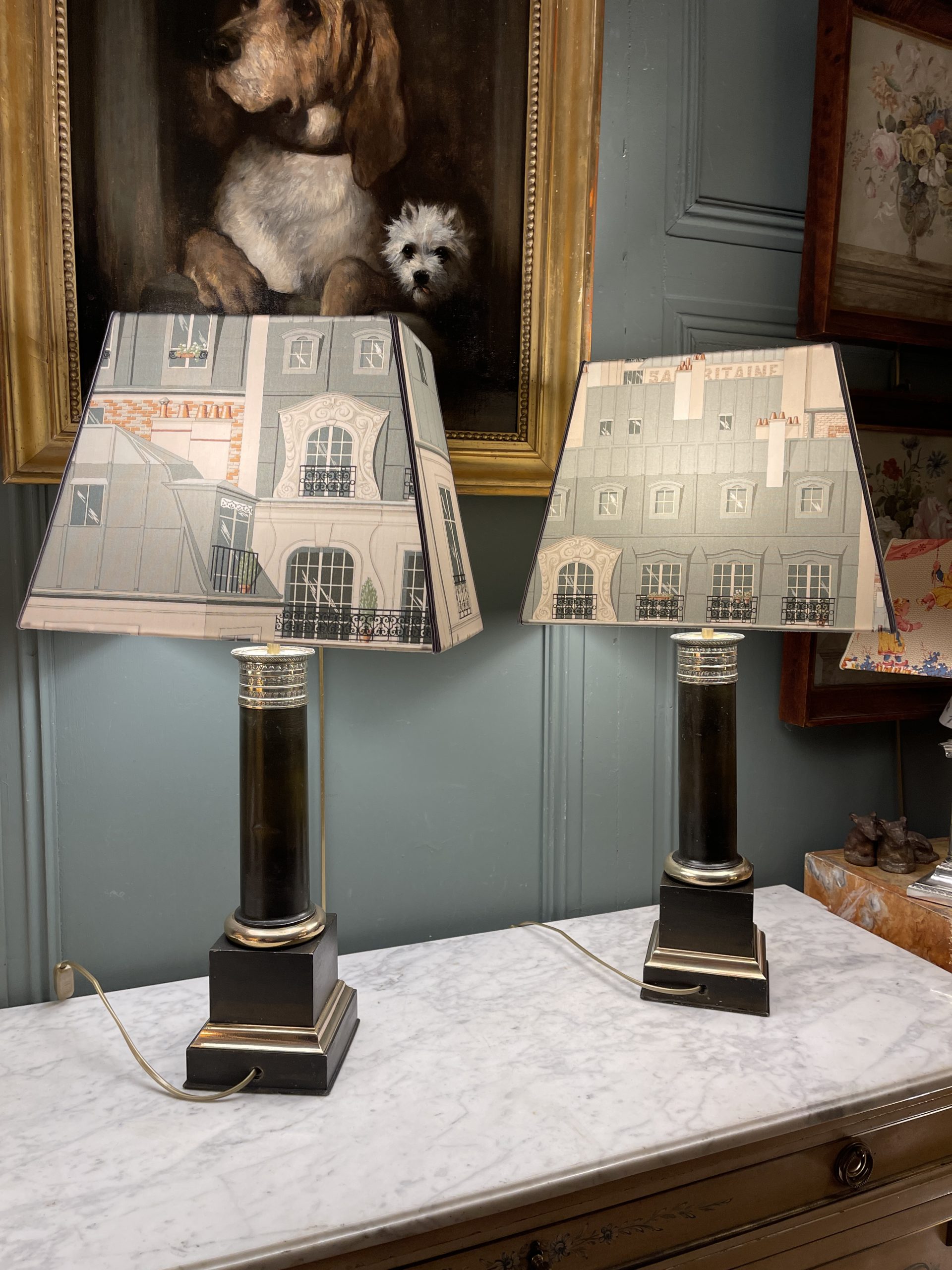 Ponvianne Antiquités paire de lampe Carcel 5