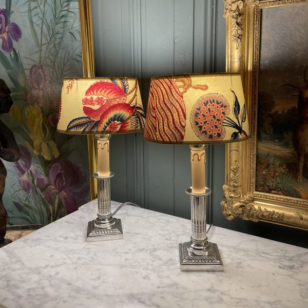 Pair Of Louis XVI Style Silver-plated Metal Lamps, Height 37 Cm