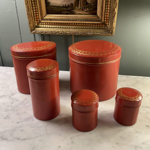 Set Of Five Painted Tin Boxes