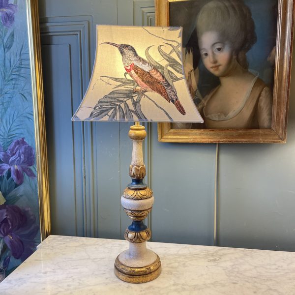Painted Wooden Lamp, Height 65 Cm
