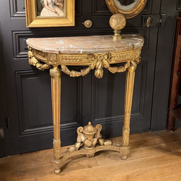 Louis XVI Period Carved And Gilded Wooden Wall Console