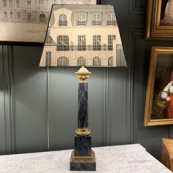 Lampe Carcel en tôle peinte et bronze doré XIXème, Hauteur 81 cm