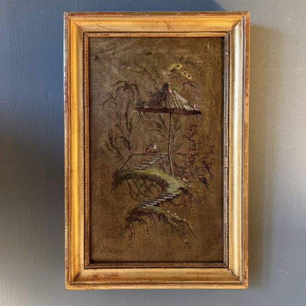 Chinoiserie : le pêcheur, Huile sur panneau XIXème