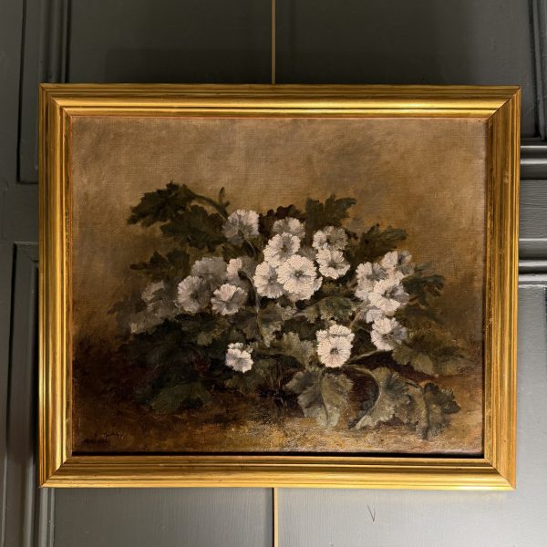 Jetée de fleurs, huile sur toile datée 1873