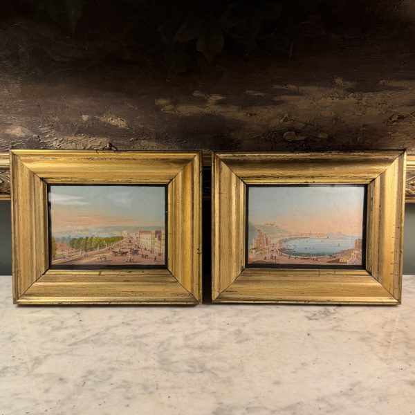 La baie de Naples, paire de gouaches XIXème