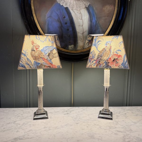 Pair Of Louis XVI Style Silver-plated Metal Lamps, 42 Cm High