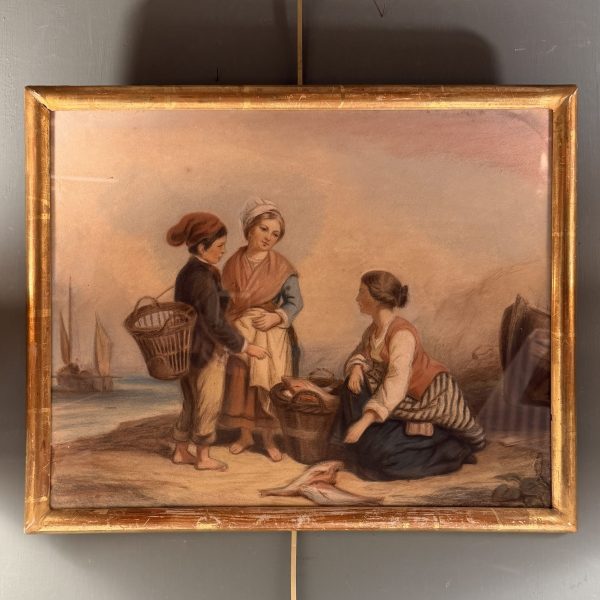 Retour de pêche, pastel XIXème