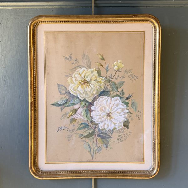 Bouquet de roses anciennes, gouache et pastel XIXème