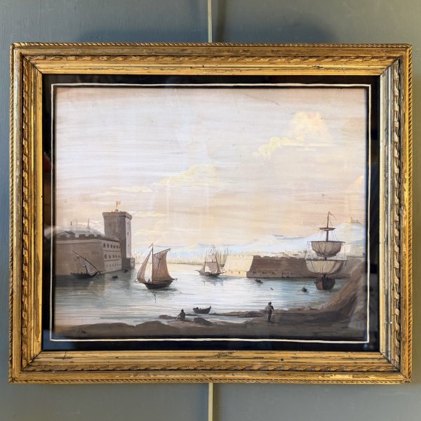 Vue du port de Marseille, Gouache XIXème