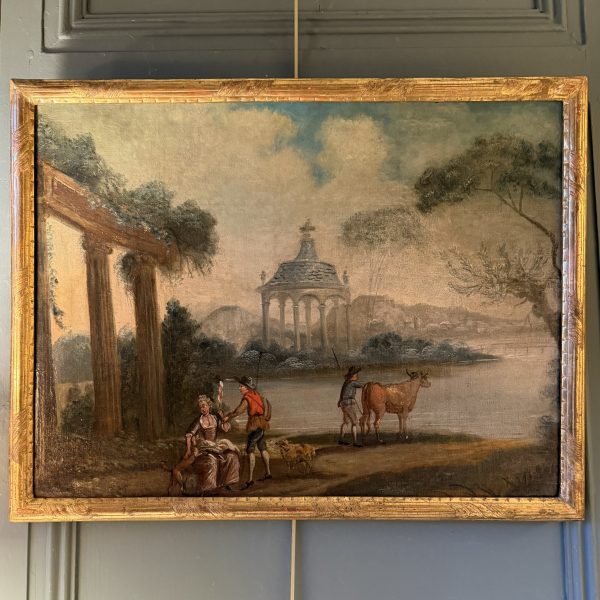 Au bord de l'eau, paysage animé XVIIIème