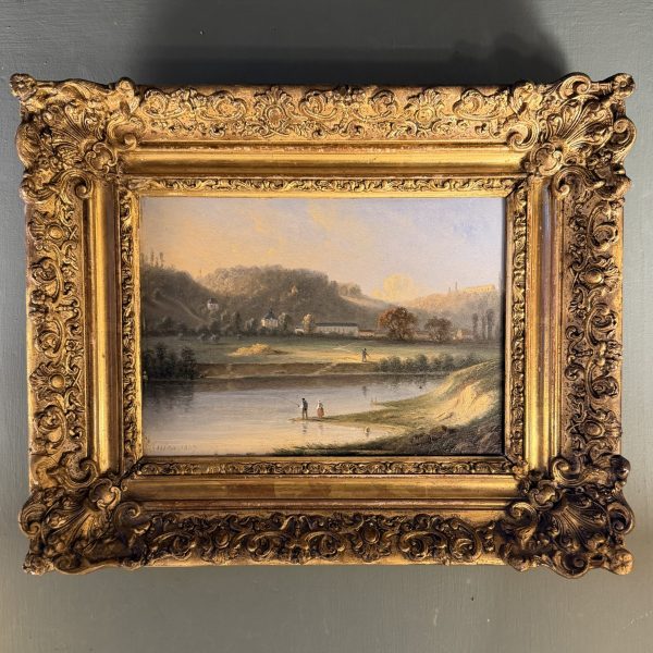 Au bord de la rivière, paysage animé daté 1837