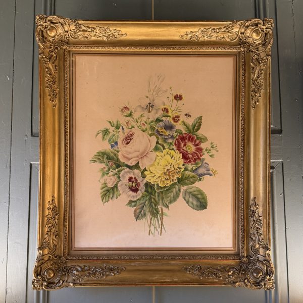 Bouquet de fleurs, aquarelle XIXème