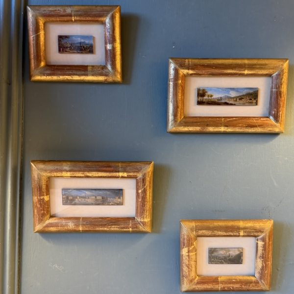 Paysages animés : Paris, Grenoble et la campagne, suite de quatre fixés sous verre XIXème