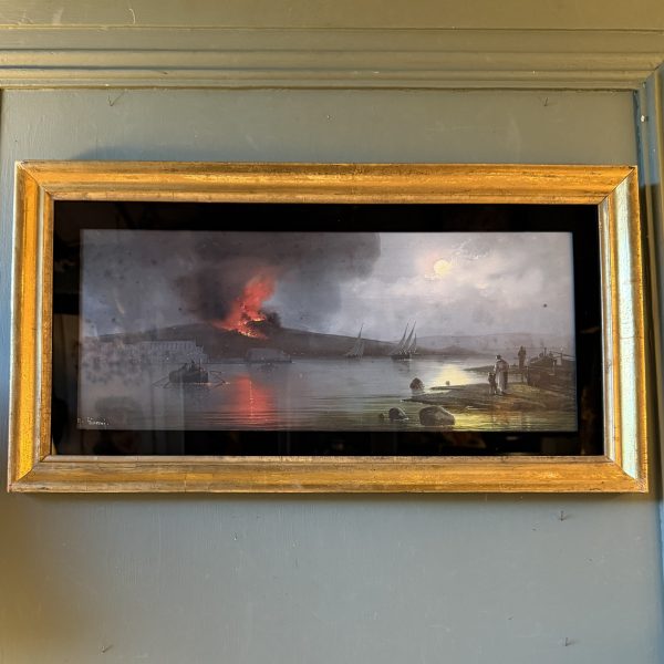 L'éruption du Vésuve de nuit, Gouache Napolitaine XIXème