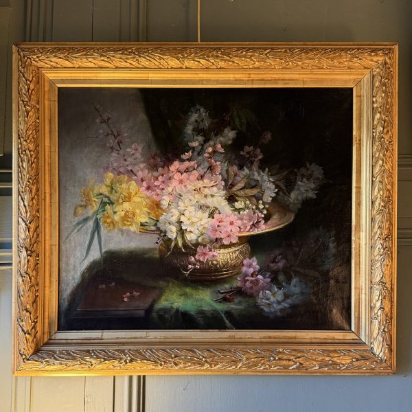 Bouquet de fleurs, huile sur toile datée 1891