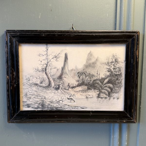 Paysage exotique, dessin daté 1865
