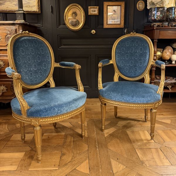 Pair Of Louis XVI Style Giltwood Cabriolet Armchairs