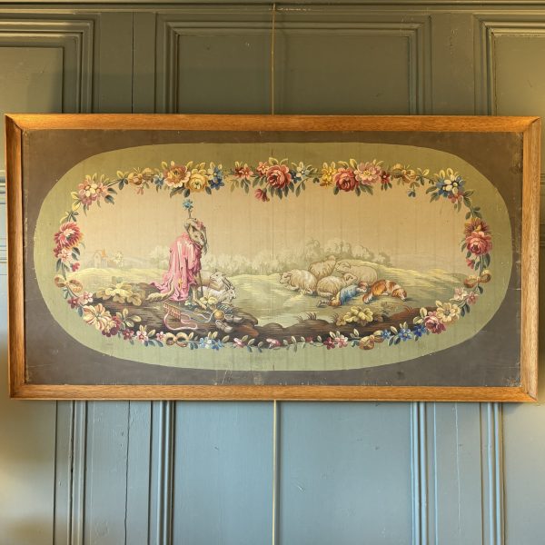 Carton de tapisserie d'Aubusson " Le Loup devenu Berger" d'après les fables de la Fontaine