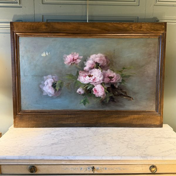 Grand panneau de boiserie décoratif,  pivoines XIXème