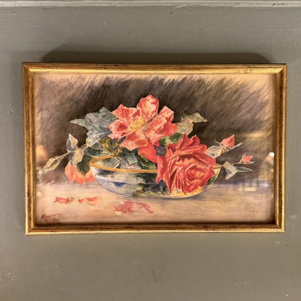 Bouquet de roses, aquarelle datée 1922