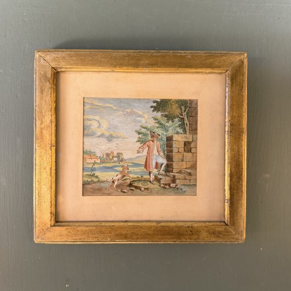 Petite scène champêtre, gouache  XIXème
