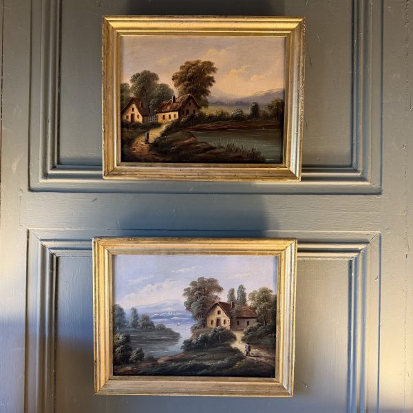 Paire de paysages animés XIXème